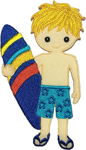Papapatch Bügelbild / Bügelbild, Motiv: Surf Boy, Surfbrett, Strand, zum Aufnähen oder Aufbügeln von Papapatch