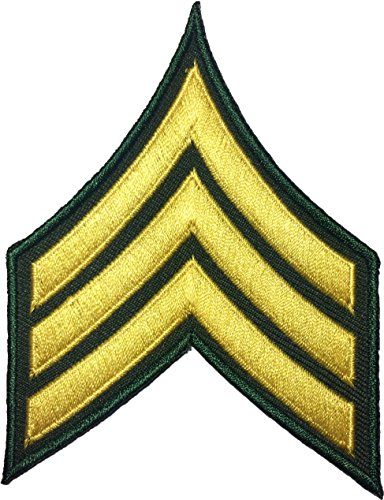 Papapatch Chevrons Sergeant E-5 Streifen US Army Rank Aufnähen auf Arme Schulter bestickt Applikation – Gold auf Grün (Iron-E5-OD-NBOR) von Papapatch