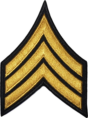 Papapatch Chevrons Sergeant E-5 Streifen US Army Rank Aufnäher Bügelbild auf Armen Schulter bestickt Applikation Patch – Schwarz und Gold (1 Stück) (IRON-E5-BK-GOLD-02) von Papapatch