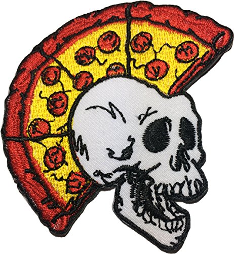 Papapatch Skelett-Totenkopf-Pizza-Punk-Aufnäher/Aufbügler für Motorrad, Chopper, Jacke, Weste, Kostüm, zum Aufnähen oder Aufbügeln von Papapatch
