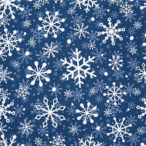 20 Servietten Weihnachten Weiße Schneeflocken auf dunkelblau als Tischdeko. Papierservietten mit Motiv. Auch für Decoupage und Serviettentechnik 33x33cm von Serviettenshop