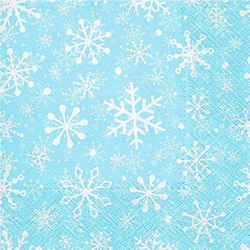 20 Servietten Weihnachten Weiße Schneeflocken auf hellblau als Tischdeko. Papierservietten mit Motiv. Auch für Decoupage und Serviettentechnik 33x33cm von Serviettenshop
