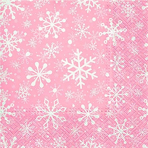 20 Servietten Weihnachten Weiße Schneeflocken auf rosa als Tischdeko. Papierservietten mit Motiv. Auch für Decoupage und Serviettentechnik 33x33cm von Serviettenshop