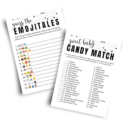 Schwarz-Weiß-Bundle für Babypartys, lustige Süßigkeiten und Ratet das Geschichtenbuch, Emoticons-Aktivität, 2 Designs auf doppelseitigen Karten, geschlechtsneutrales modernes minimalistisches Thema Schwarz-Weiß-Bundle für Babypartys, lustige Süßigkeiten und Ratet das Geschichtenbuch, Emoticons-Aktivität, 2 Designs auf doppelseitigen Karten, geschlechtsneutrales modernes minimalistisches Thema von Paper Clever Party