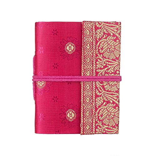 Paper High Handgemachtes Sari-Notizbuch – Mini 8 x 10,5 cm – Cerise – Unliniertes Recyclingpapier – Taschennotizbuch und Tagebuch – indisches Schreibwarengeschenk von Paper High