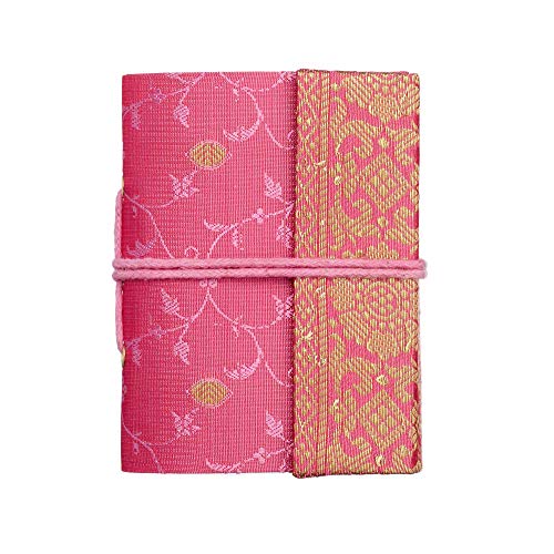 Handgemachtes Sari-Notizbuch – Mini 8 x 10,5 cm – Rosa – Unliniertes Recyclingpapier – Taschennotizbuch und Tagebuch – indisches Schreibwarengeschenk von Paper High