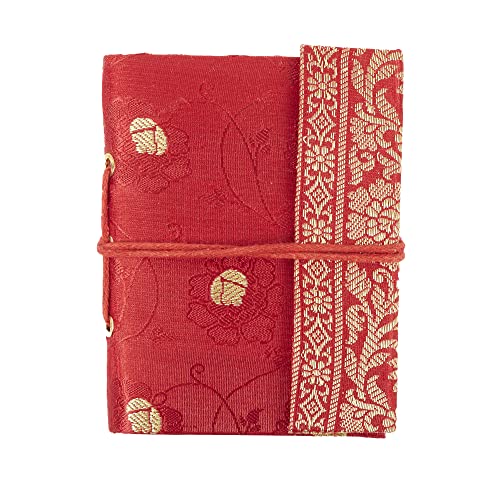 Handgefertigtes Sari-Notizbuch – Mini 8 x 10,5 cm – Rot – Unliniertes Recyclingpapier – Taschennotizbuch und Tagebuch – indisches Schreibwarengeschenk von Paper High