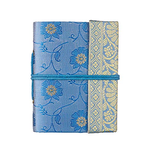 Handgemachtes Sari-Notizbuch – Mini 8 x 10,5 cm – Blau – Unliniertes Recyclingpapier – Taschennotizbuch und Tagebuch – indisches Schreibwarengeschenk von Paper High