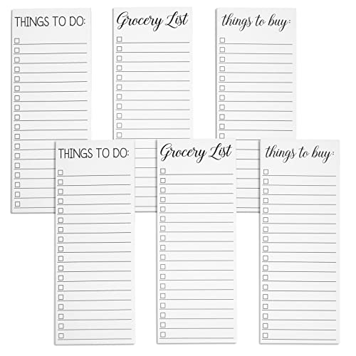 6 Notizblöcke mit magnetischer Rückseite, Things to Do, Grocery List, Things to Buy, Liniert, 3 Designs, 9 x 23 cm von Paper Junkie