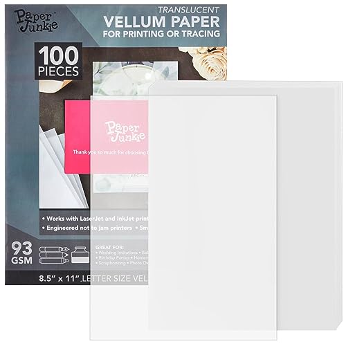 Pergamentpapierbögen, 21,6 x 27,9 cm, 100 Stück, 93 g/m², durchscheinendes und transparentes Transparentpapier, bedruckbar und rückverfolgbar für Einladungen, Skizzieren, Zeichnen und Karten-Overlays Pergamentpapierbögen, 21,6 x 27,9 cm, 100 Stück, 93 g/m², durchscheinendes und transparentes Transparentpapier, bedruckbar und rückverfolgbar für Einladungen, Skizzieren, Zeichnen und Karten-Overlays von Paper Junkie