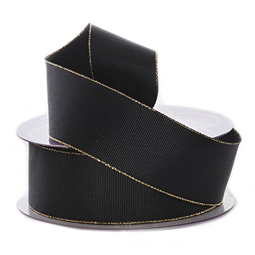 Ripsband, 2,2 cm x 22,7 m, schwarz mit goldfarbenem Rand von Paper Mart