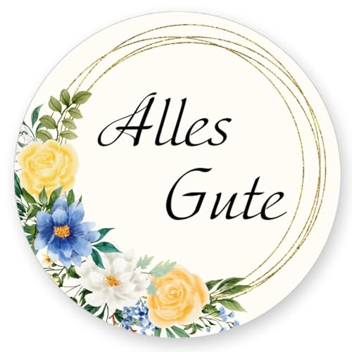50 Aufkleber ALLES GUTE - Blumenmotiv Rund Ø 4,5 cm, Besondere Anlässe Glückwünsche, Motiv-Sticker von Paper-Media