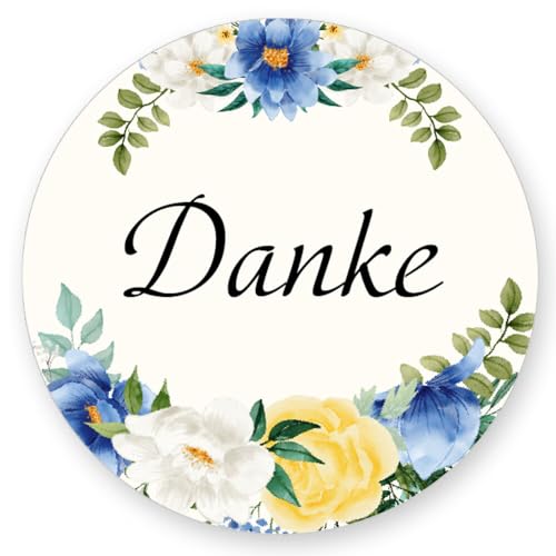 50 Aufkleber DANKE - Blumenmotiv Rund Ø 4,5 cm, Besondere Anlässe Danksagung, Motiv-Sticker von Paper-Media