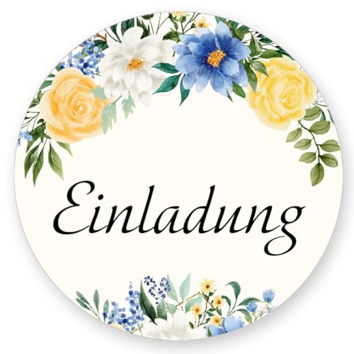 50 Aufkleber EINLADUNG - Blumenmotiv Rund Ø 4,5 cm, Besondere Anlässe Einladung, Motiv-Sticker von Paper-Media