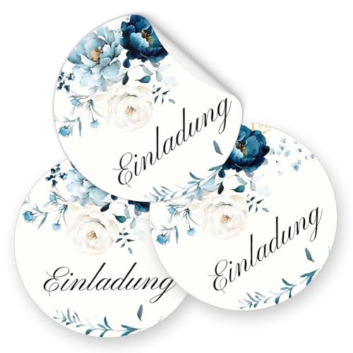 50 Aufkleber EINLADUNG - Blumenmotiv Rund Ø 4,5 cm, Besondere Anlässe Party, Motiv-Sticker von Paper-Media