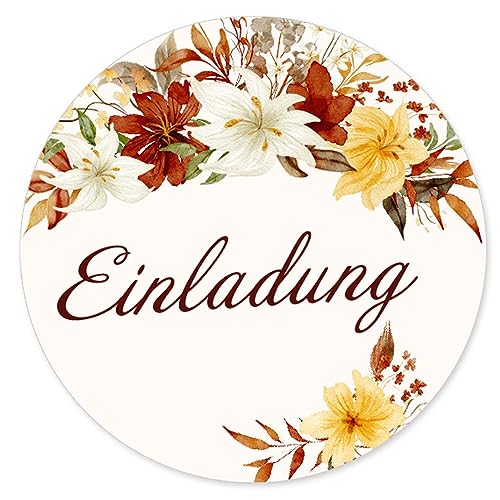 50 Aufkleber EINLADUNG - Blumenmotiv Rund Ø 4,5 cm, Besondere Anlässe Einladung, Motiv-Sticker von Paper-Media