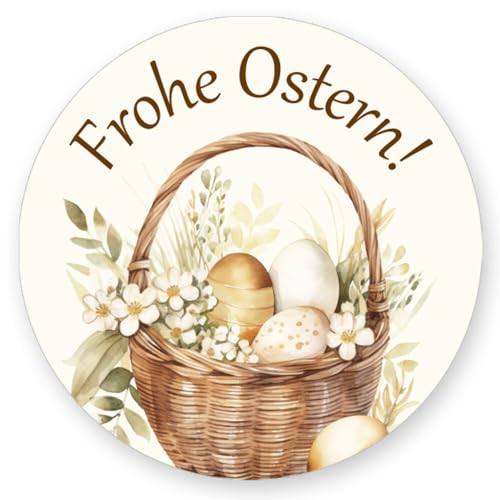 50 Aufkleber FROHE OSTERN - Ostermotiv Rund Ø 4,5 cm, Besondere Anlässe Ostern, Motiv-Sticker von Paper-Media