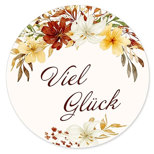 50 Aufkleber VIEL GLÜCK - Blumenmotiv Rund Ø 4,5 cm, Besondere Anlässe Glückwünsche, Motiv-Sticker von Paper-Media