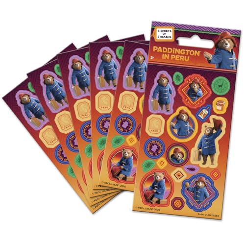 Paddington in Peru Partytüten-Aufkleber (6 Blatt), offizielles Lizenzprodukt, wiederverwendbar auf nicht-porösen Oberflächen, ab 3 Jahren, perfekt als Partytüten oder Strumpffüller, Kinderparty, Pass von Paper Projects