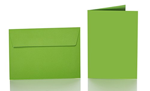 25 Faltkarten blanko mit Umschlag 120x170 mm, Briefumschläge B6, Doppelkarten mit Umschlag sind ideal für Hochzeit, Geburtstag und Grußkarten in Grasgrün von Paper24