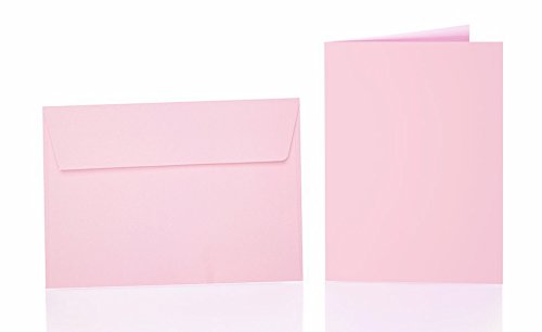 25 Faltkarten blanko mit Umschlag 120x170 mm, Briefumschläge B6, Doppelkarten mit Umschlag sind ideal für Hochzeit, Geburtstag und Grußkarten in Rosa von Paper24