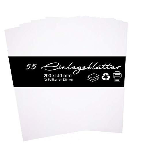 Paper24 50 Einleger, Einlegeblätter 115g in Weiß passend für Faltkarten DIN A6 für Einladungen, Hochzeit, Geburtstag, Ideal zum Drucken von Paper24