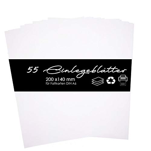 50 Einleger, Einlegeblätter 115g in Weiß passend für Faltkarten DIN A6 für Einladungen, Hochzeit, Geburtstag, Ideal zum Drucken von Paper24