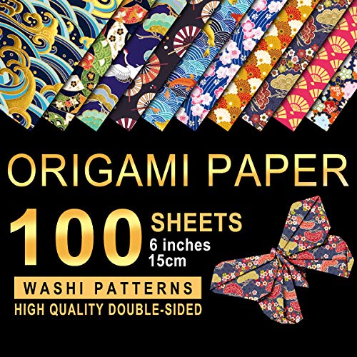PaperKiddo Origamipapier Washi-Muster 100 Blatt 10 verschiedene Muster Doppelseitiger Faltpapier Bronzieren 15x15cm von PaperKiddo