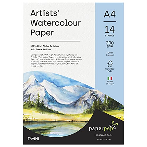 PaperPep Künstler-Aquarellpapier, 200 g/m², kaltgepresst, A4, 28 Stück, für Aquarell, Gouache, Tinte, Acryl, nasse und gemischte Medien, Kunstmalerei, Zeichnen für Künstler & Amateure PaperPep Künstler-Aquarellpapier, 200 g/m², kaltgepresst, A4, 28 Stück, für Aquarell, Gouache, Tinte, Acryl, nasse und gemischte Medien, Kunstmalerei, Zeichnen für Künstler & Amateure von PaperPep