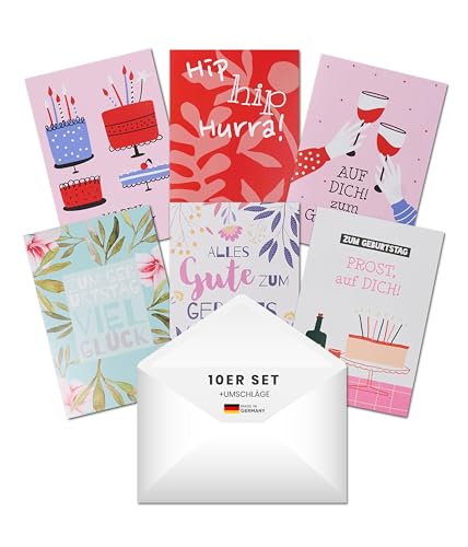 PaperStyle® Geburtstagskarten Set mit Umschlag 10er-Set – Hochwertige Klappkarten DIN B6 – Stabile Qualität, leicht beschreibbar – Elegante Motive für Familie, Freunde & Kollegen – Made in Germany von PaperStyle