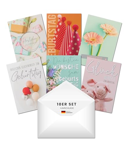 PaperStyle® Geburtstagskarten Set mit Umschlag 10er-Set – Hochwertige Klappkarten DIN B6 – Stabile Qualität, leicht beschreibbar – Elegante Motive für Familie, Freunde & Kollegen – Made in Germany von PaperStyle