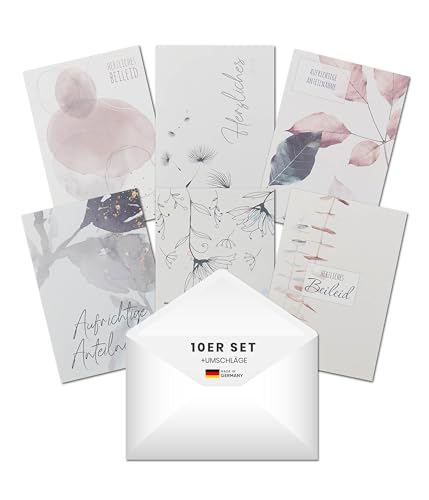 PaperStyle® Trauerkarten Set mit Umschlag 10er-Set – Hochwertige Klappkarten DIN B6 – Stabile Qualität, leicht beschreibbar – Stilvolle Motive für einfühlsame Beileidsbekundungen – Made in Germany von PaperStyle