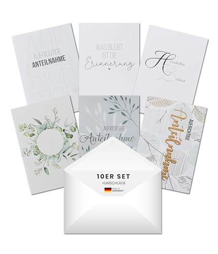 PaperStyle® Trauerkarten Set mit Umschlag 10er-Set – Hochwertige Klappkarten DIN B6 – Stabile Qualität, leicht beschreibbar – Stilvolle Motive für einfühlsame Beileidsbekundungen – Made in Germany von PaperStyle