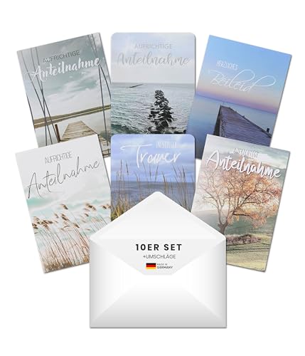 PaperStyle® Trauerkarten Set mit Umschlag 10er-Set – Hochwertige Klappkarten DIN B6 – Stabile Qualität, leicht beschreibbar – Stilvolle Motive für einfühlsame Beileidsbekundungen – Made in Germany von PaperStyle