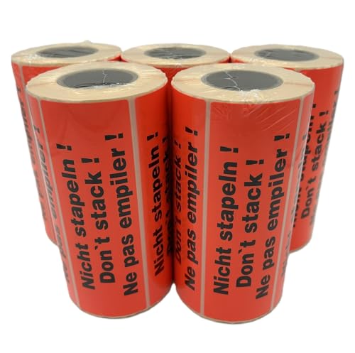 PaperXpert Hinweisetiketten "Nicht stapeln" | Maxipack: 5 Rolle à 500 Stück | 149 x 48 mm | Leuchtfarbe | Stark haftend | Warnetiketten/Versandetiketten - Premium Markenqualität – Made in Germany von PaperXpert