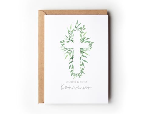 10 Einladungskarten Kommunion Eukalyptus mit Umschlägen, Boho Einladungen Erstkommunion floral zum Ausfüllen, Einladung modern Heilige Kommunion Jungen Mädchen (Einladung Kommunion Eukalyptus) von Paperlane by Essi