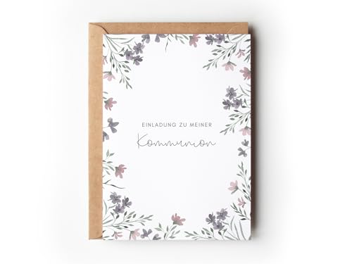 10 Einladungskarten Kommunion floral mit Umschlägen, Aquarell Wildblumen Einladungen Heilige Erstkommunion für Mädchen, Boho Einladungskarten zum Ausfüllen pastell (Einladung Kommunion Wildblumen) von Paperlane by Essi