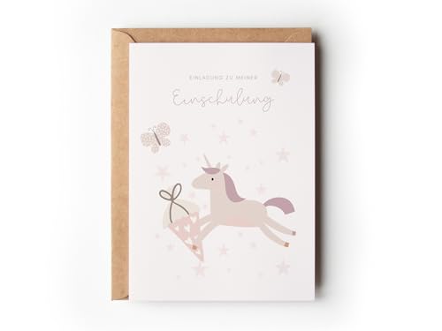 10 Einschulung Einladungskarten mit Einhorn-Motiv mit Umschlägen, Rosa Einladung mit Schultüte Schulbeginn Mädchen, Süße Partyeinladung 1. Schultag, Schulstart Einladung Schulkind (Einhorn Rosa) von Paperlane by Essi