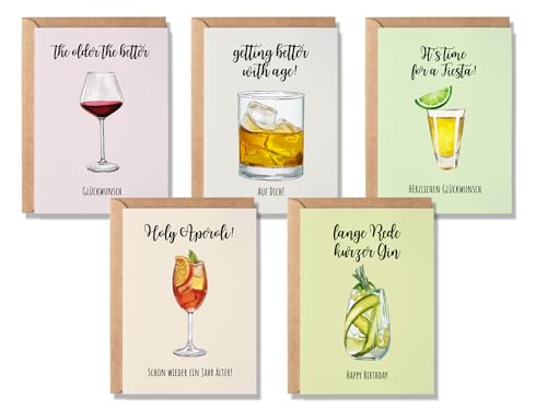 Paperlane by Essi 5er Set Postkarten Drinks (5er Postkarten, Drinks) (5 Klappkarten mit Umschlag) von Paperlane by Essi