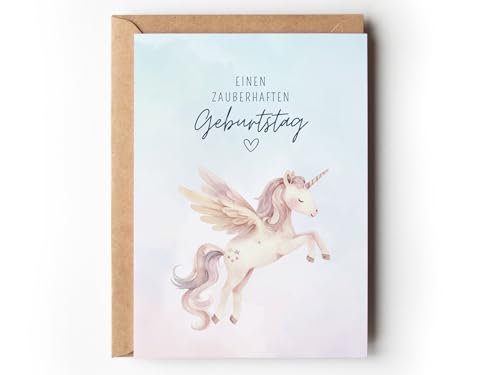 Einhorn Geburtstagskarte für Kinder, zauberhafte Glückwunschkarte in DIN A6 für Mädchen, Rosa Pastell Pferde Motiv in Aquarell, Süße rosa Grußkarte zum Kindergeburtstag (1 Klappkarte mit Umschlag) Einhorn Geburtstagskarte für Kinder, zauberhafte Glückwunschkarte in DIN A6 für Mädchen, Rosa Pastell Pferde Motiv in Aquarell, Süße rosa Grußkarte zum Kindergeburtstag (1 Klappkarte mit Umschlag) von Paperlane by Essi