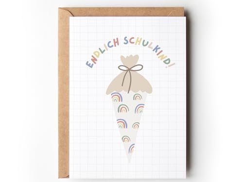 Glückwunschkarte Einschulung Schultüte Regenbogen Mädchen, Boho Grußkarte Schulanfang Schulkind, Endlich Schulkind Klappkarte Junge Zuckertüte Schuleinführung inkl. Umschlag (1 Karte mit Umschlag) Glückwunschkarte Einschulung Schultüte Regenbogen Mädchen, Boho Grußkarte Schulanfang Schulkind, Endlich Schulkind Klappkarte Junge Zuckertüte Schuleinführung inkl. Umschlag (1 Karte mit Umschlag) von Paperlane by Essi