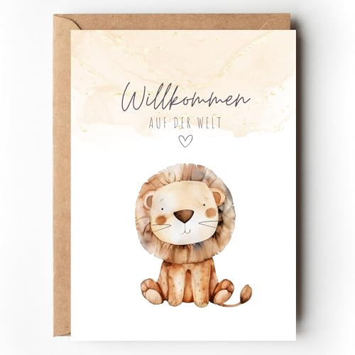 Glückwunschkarte zur Geburt Baby Löwe, geschlechtsneutrale Glückwunschkarte Baby "Willkommen auf der Welt", unsiex Geburtskarte Geld Geschenk Geburt Junge Mädchen (1 Klappkarte mit Umschlag) von Paperlane by Essi