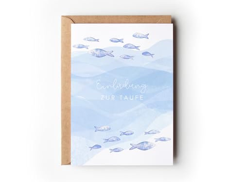 Paperlane by Essi 10 Einladungskarten Taufe mit Umschlägen, moderne Einladungen Taufe, minimalistische Einladungskarten Fische zum Ausfüllen Taufe für Jungen und Mädchen (Einladung Taufe Fische) von Paperlane by Essi