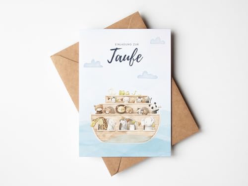 Paperlane by Essi 10er-Set Taufe Einladungskarten Arche - Taufeinladung - inkl. Umschläge 10 Stück (10er Einladungskarten, Arche) von Paperlane by Essi