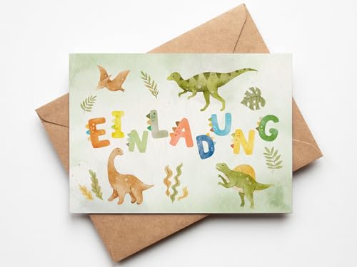 Paperlane by Essi Dino Einladungskarten -Dinosaurier Geburtstag - inkl. Umschläge 10 Stück (10er Set Einladungskarten, Dino) von Paperlane by Essi