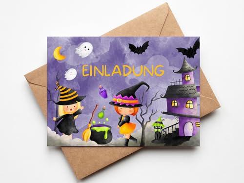 Paperlane by Essi Hexen Einladungskarten - Halloween Geburtstag - inkl. Umschläge (10er Set Einladungskarten, Hexe) von Paperlane by Essi