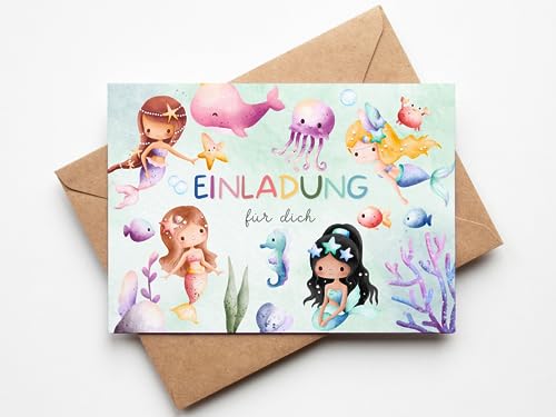 Paperlane by Essi Meerjungfrau Einladungskarten - Mädchen Unterwasser Kindergeburtstag - inkl. Umschläge (10er Set, Einladungskarten) von Paperlane by Essi