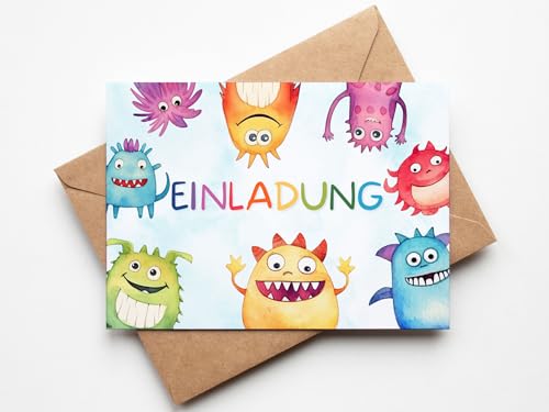 Paperlane by Essi Monster Einladungskarten - Monster Geburtstag - inkl. Umschläge (10er Set Einladungskarten, Monster) von Paperlane by Essi