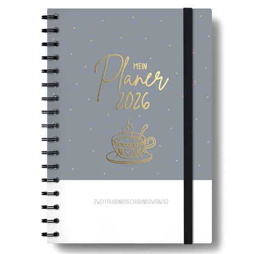 Kalender 2026 Buchkalender A5 [Blattgold] I 1 Woche 2 Seiten I Jahreskalender Kalenderbuch, Ringbuch, Planer A5 I mit Jahresübersichten, Ferienterminen und weiteren Extraseiten von Paperlions