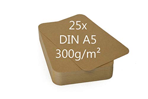 25er Pack DIN A5 Blanko Kraftpapier Karteikarten Set braun zum Selbstgestalten 300g/m² Bastelkarton runde Ecken von Papermane